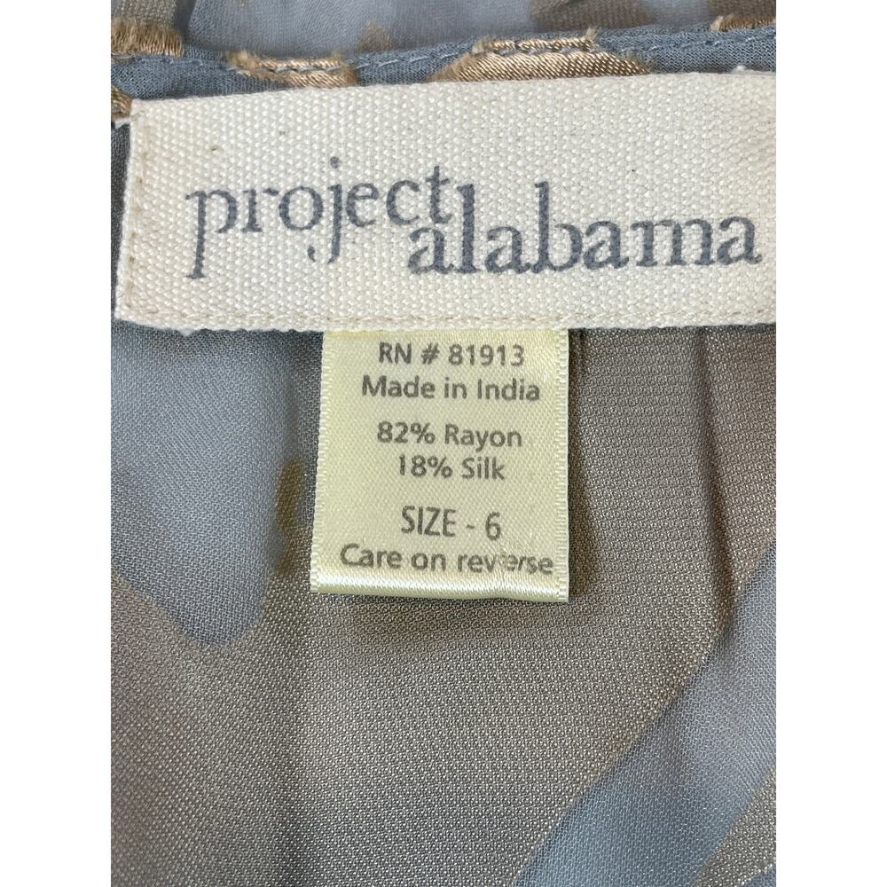 Project Alabama Silk Blend Tunic Blouse Size 6 Light Blue Gold Floral Abstract - Picture 2 of 6